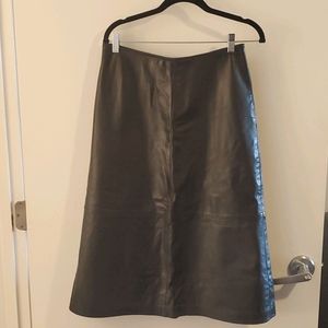 Wms Sz. 12 Vintage Black Genuine Leather Midi Skirt
